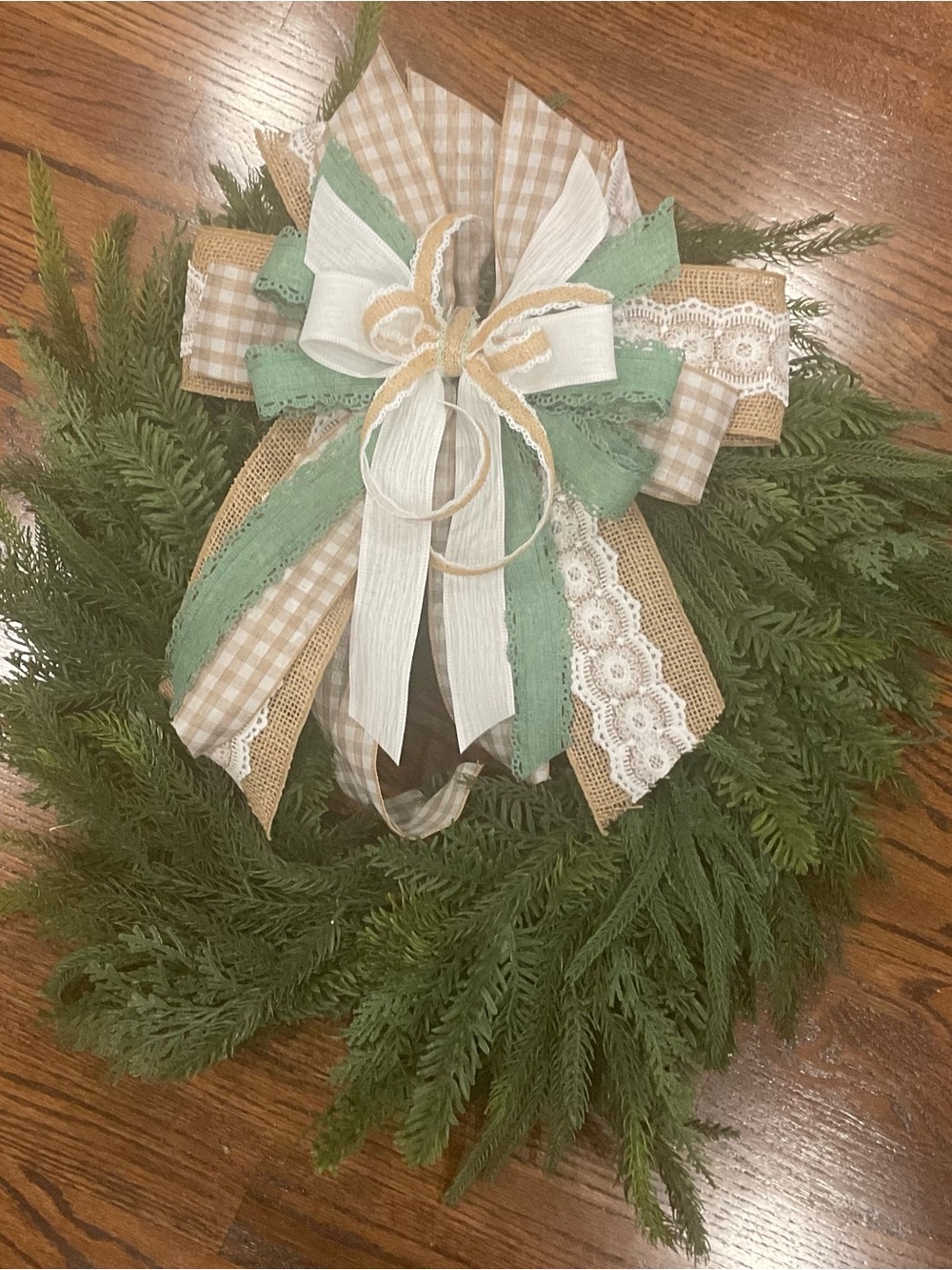 Green and Cream Burlap Ribbon Wreath Bow - Decorative Wall Accent